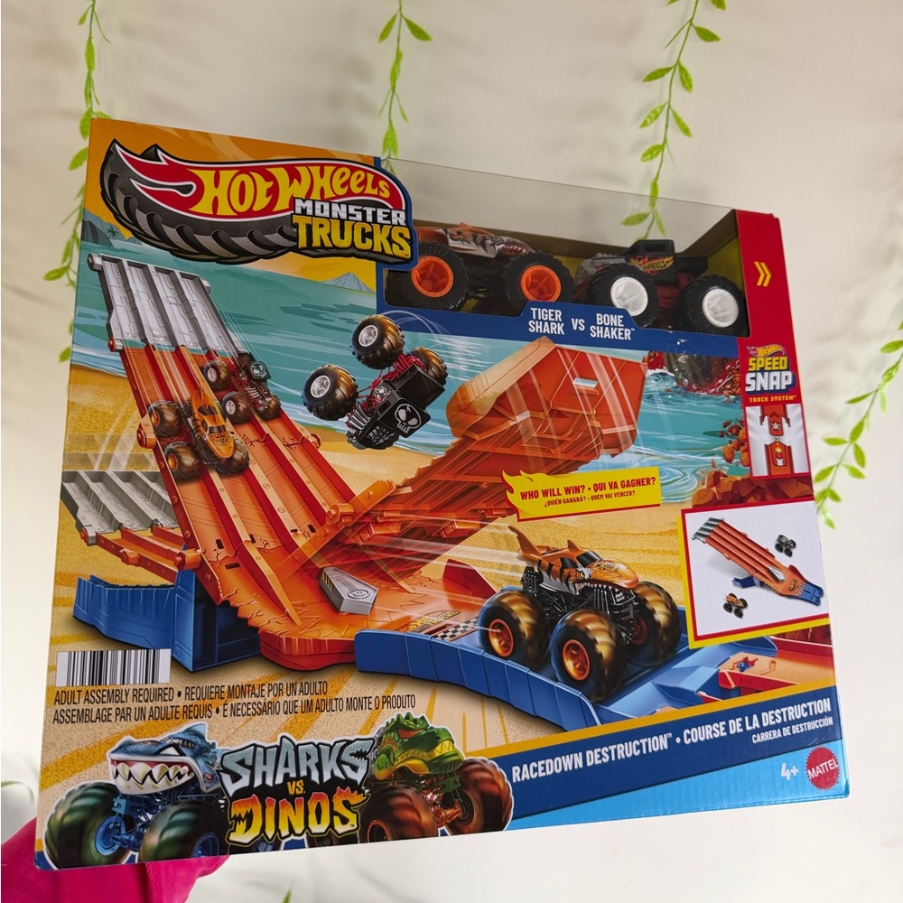 Hot Wheels Monster Trucks Sharks vs Dinos Orange Race Playset